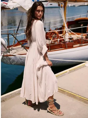 Free People Free-Est Just Like Paradise Maxi Flowy Dress Boho Neutral XS thumbnail 2