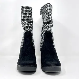 MUK LUKS Vermont Stowe Black White Houndstooth Mid Calf Slouch Wedge Boots 9.5 thumbnail 9