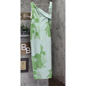 NEW Jewel Badgley Mischka Print One Cold Shoulder Dress Gown Green / Multi 4 thumbnail 2