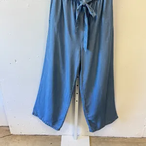 Forever 21 Strapless Lyocell Wide Leg Jumpsuit Medium Chambray‎ Belted Tube Blue thumbnail 4