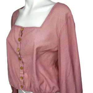 The East Order Pink Pinstripe Button Front Square Neck Long Sleeve Blouse Top XL thumbnail 4
