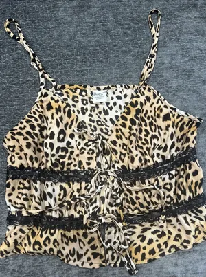 No‎ Boundaries Leopard Print Lace Up Cami Top Juniors XXL Y2K Coquette Lace Trim thumbnail 1