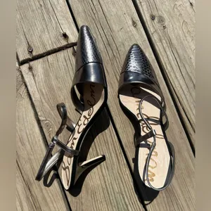 Sam Edelman Otello Metallic Silver Snakeskin Leather Pointed Stilettos, Size 10 thumbnail 3