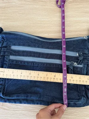 Y2K Dark Denim Wash Crossbody Bag Zipper Pockets School Grunge Medium Size thumbnail 4