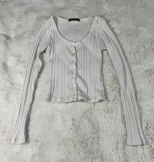 Brandy Melville White Ribbed Henley Long Sleeve Top thumbnail 1