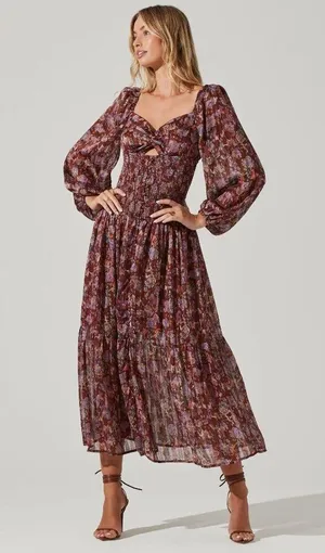 💕ASTR💕 Arlette Floral Sweetheart Long Sleeve Maxi Dress Floral Print Small NWT thumbnail 1