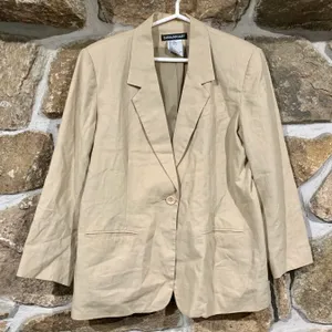 Vintage Beige Light Earth Tones Neutral Boho Beachy Linen Blazer thumbnail 1