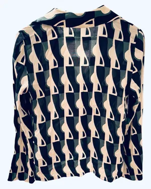 Zara Semi Sheer Geometric Blouse Shirt Black Green Cream S Business Funky thumbnail 3