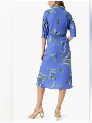 NWT DO by Dee Ocleppo baja tossed leaves Floral Midi draped Bobbi shirt dress L thumbnail 4