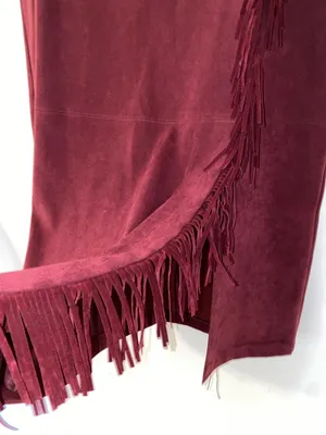 Norton McNaughton Western Burgundy Fringe-Trim Maxi Skirt Faux Suede Size 10 thumbnail 5