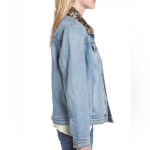 JOE’S Jean Jacket with Leopard Faux Fur Collar Denim new no tags Animal Print thumbnail 3