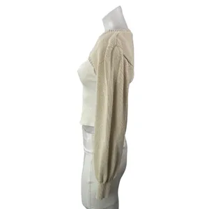 Zara Women's Beige Long Sleeve Ribbed Knit Crew Shrug Bolero Crop Top Size S thumbnail 2
