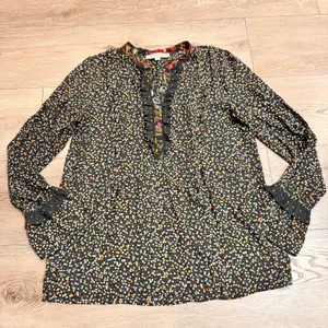 LOFT Ann Taylor Floral Print Ruffle Blouse Long Sleeve Casual Top Black Small‎ S thumbnail 1