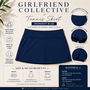 Girlfriend Collective Skort Tennis Skirt Women Medium Midnight Blue Side Slits‎ thumbnail 6
