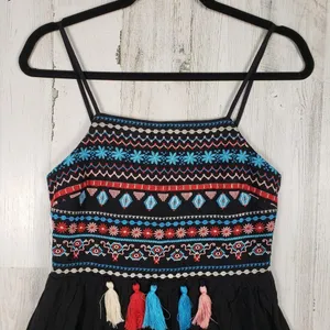 NWT Andree by Unit Black Embroidered Strappy Tassel Dress Women's Size Small thumbnail 2