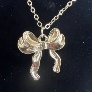 Gold Plated Bow Necklace SET Coquette Earrings Womens Jewelry thumbnail 4