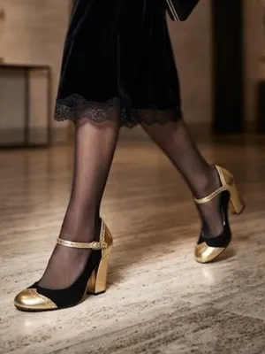 Coach Gold and Black Mary Jane Heels thumbnail 1