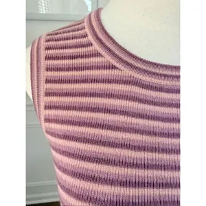 Vintage 70s Crazy Horse Pink Mauve Purple Stripe Knit Sweater Vest Tank Top S M thumbnail 3