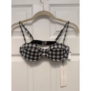 Veronica Beard Dyer Bikini Top Black‎ White Plaid Underwire Swim Small NEW thumbnail 2