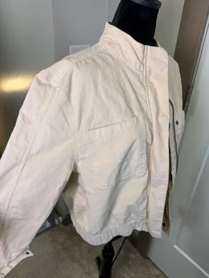PACT Women Modern Corduroy Ribbed Bomber Jacket In Sandshell Beige Cream Size XL thumbnail 3