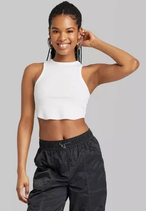 Wild Fable White Ribbed High-Neck Cropped Tank Top thumbnail 1