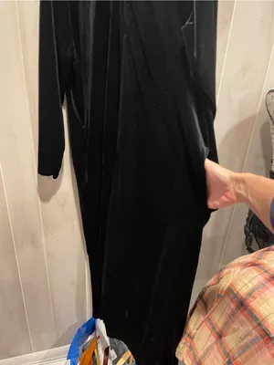 Cute 90s velvet stretchy robe house dress zip front pockets cozy soft classic thumbnail 6