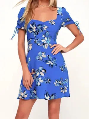 Lulus Women’s Bloomin' Love Blue Floral Pattern Skater Dress Size M thumbnail 1