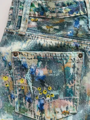 Free People Tennessee Low Rise Illusion Jeans Floral Canvas Paint Splatter thumbnail 3