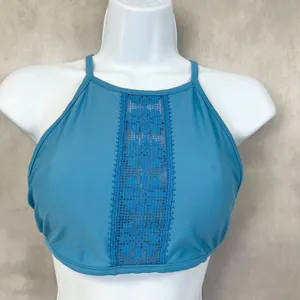Aerie Womens Bikini Swim Top Size Medium High Neck Beachy Boho Lace Panel Summer thumbnail 1