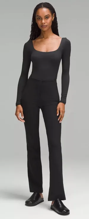 Lululemon Wundermost Nulu Square Neck Long Sleeve Bodysuit Black Womens Small‎ thumbnail 1