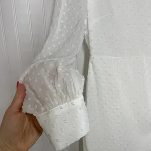 Lulus Much Love White Swiss Dot Tie Front Long Sleeve Mini Dress Small NWT thumbnail 6