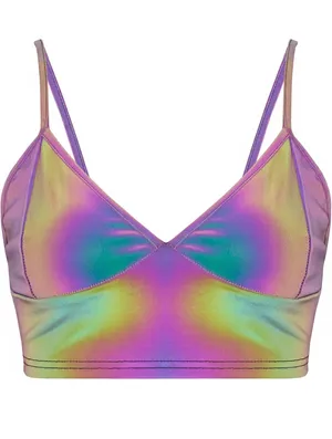 Amazon Holographic Reflective Shiny Rave Multicolor Abstract Crop Top thumbnail 1