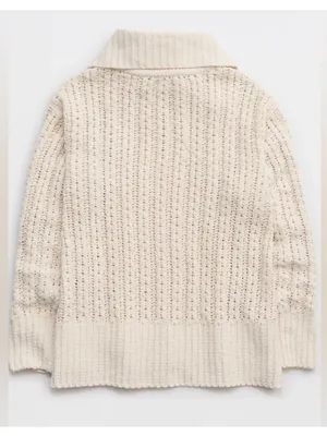 Aerie Cable Car Chenille 1/4 Quarter Zip Sweater Oversized Cream Size Small thumbnail 2