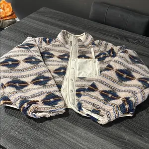 Blank NYC Cream and Blue Teddy Jacket with Retro Pattern thumbnail 1