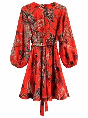 Banana Republic Mini Dress Womens S Red Excellent Tropical Balloon Sleeve Belted thumbnail 3