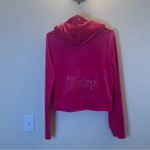 Juicy Couture Free Love Velour Zip‎ Hoodie Pink Rhinestone Logo NWT Size L thumbnail 3