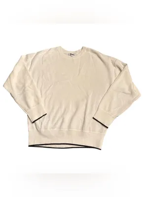 Madewell Merino Wool Pullover Sweater crew neck ivory dark brown trim Sz S NWOT thumbnail 2