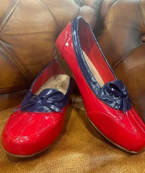 Beacon - Red and Blue Puddle Jumper Wedge Heel Patent Duck Shoes Sz 8.5 M thumbnail 1