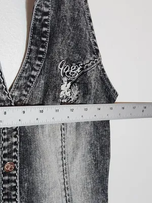 Coogi Black-Gray Distressed Denim Halter Jumpsuit Shorts Size 5/6 thumbnail 5
