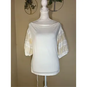 Free People Ivory Rock With It Embroidered Knit Blouse Medium thumbnail 2