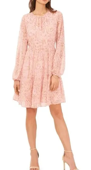 NWT Halogen Abstract Print Long Sleeve Tiered Dress in Ballet Slipper Size XXL thumbnail 1