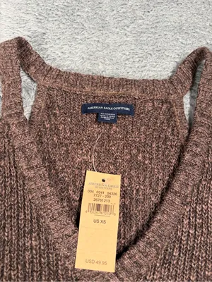 American Eagle Women’s Cold-Shoulder Knit Sweater Brown XS NWT MSRP$50 thumbnail 2