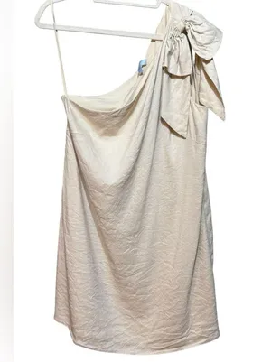 Antonio Melani Charlie One-shoulder Linen Blend Cream Shift Cocktail Dress sz 14 thumbnail 1