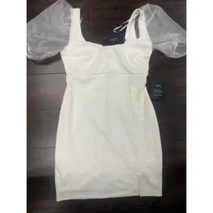 Lulus White Organza Mesh‎ Puff Sleeve Mini Dress Size Medium NWT thumbnail 2