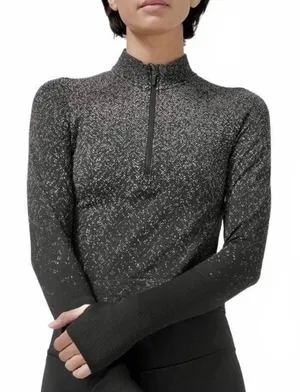 Lululemon‎ Rest Less Half Zip Pullover Herringbone Black White Women Size 8 thumbnail 1