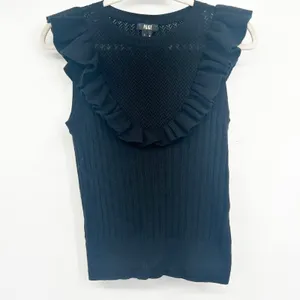 PAIGE Womens Black Rosina Ruffled Pointelle Organic Cotton Silk Blend Knit Top S thumbnail 3