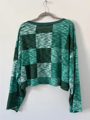 Boys Lie Green Checkered Light Knit Angel Wide Sleeve Cropped Sweater S thumbnail 5