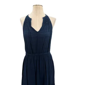 Self Contrast Navy Gauze Halter‎ Tiered Midi Dress Boho Sleeveless Size Medium thumbnail 2