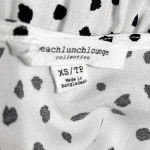 Beach Lunch Lounge Midi Tiered Babydoll Dress XS White Black Polka Dot‎ Cottage thumbnail 5