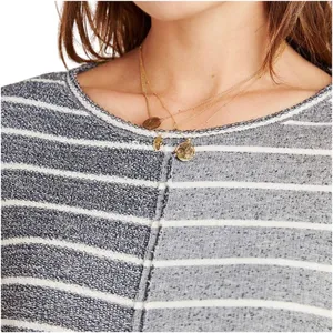 ANTHROPOLOGIE Women’s Devin Heathered Navy Striped Textured Knit Top thumbnail 3